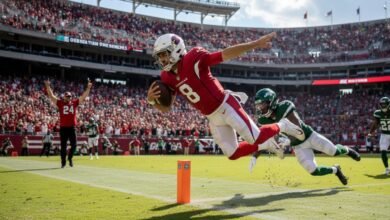 a dynamic shot of kyler murray mid sprint, ball tucked, - Image generated by AI for representational purposes.